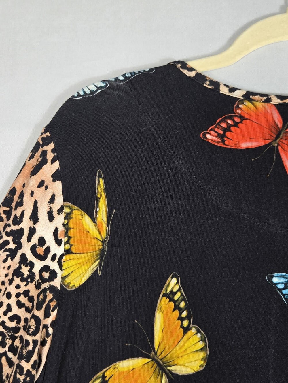 Johnny Was Knit Top Leopard Floral Butterfly Print Long Sleeve Size Medium - Picture 14 of 16